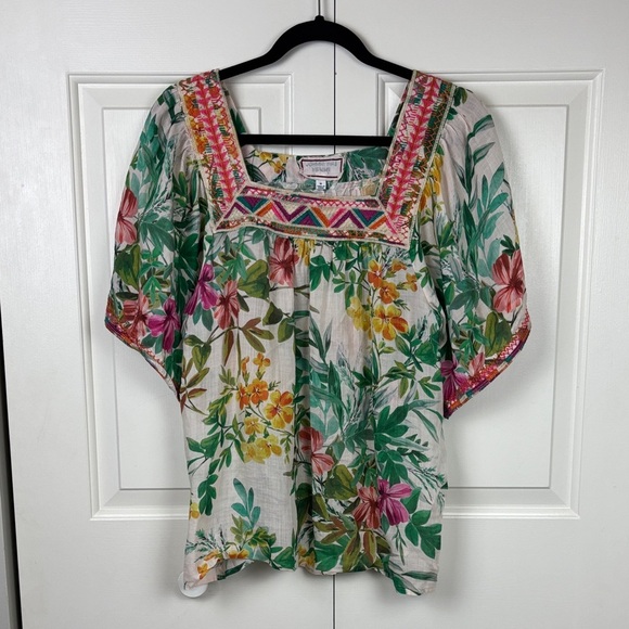 Johnny Was Tops - Johnny Was Workshop Pula Embroidered Square Neck Top - Size M